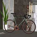 Modern Light Green Bicycle Indoor With Tall Green Plant And Textured Wall Decor