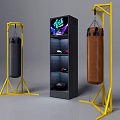 Professional Boxing Training Equipment With Hanging Punch Bags Yellow Stands And Display Cabinet