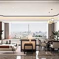 Modern Living Dining Room Interior With Sofa Set Dining Table Large Window And City View 3d model