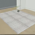 Square Woven Rug with Neutral Tones on Wooden Floor in Modern Room and Small Plant