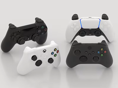 Various Wireless Game Controllers For Mobile Digital Gaming In Black White Designs 3d model