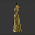 Elegant Cream Colored Long Dress with Lace Details Ruffled Collar Cuffs and Waist Belt