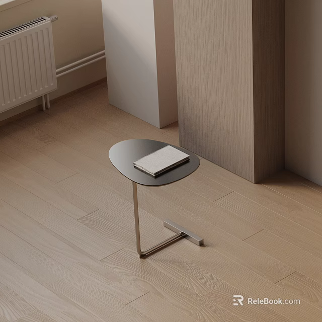 Modern Side Table With Black Tabletop And Metal Stand On Wooden Floor 3d model 