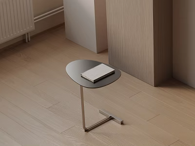 Modern Side Table With Black Tabletop And Metal Stand On Wooden Floor 3d model