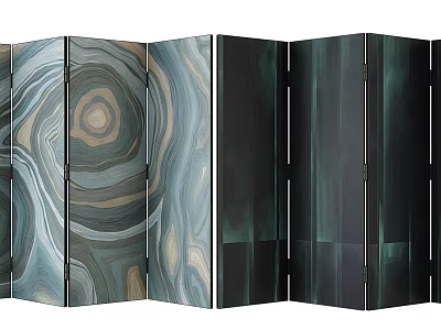Modern Folding Room Divider With Dark Green Black Panels And Swirl Pattern Design 3d model