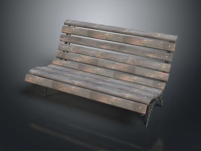 Wooden Slatted Outdoor Bench With Rustic Design Metal Legs And Natural Texture 3d model