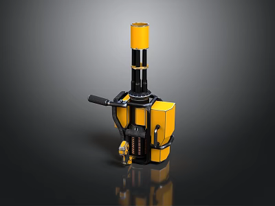 Yellow Industrial Mechanical Device With Black Structural Pillar And Arm Components 3d model