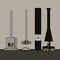 Contemporary Fireplace Designs In White And Black With Wood Logs And Flames