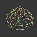 Geometric Sphere Grid Structure With Blue Lines Orange Red Nodes And Reflective Surface 3d model