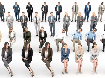 Diverse Group of Professional Business People Standing and Sitting in Formal Suits 3d model