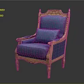 Luxurious Blue Armchair With Gold Ornate Carvings On Frame And Soft Cushion