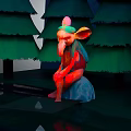 Sitting Fantasy Character With Large Ears Long Nose And Colorful Outfit Amid Green Trees