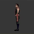 3D Character Model With Gray Sleeveless Top Red Green Striped Scarf Glasses And Spiked Shoulders