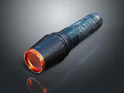 Modern Flashlight Design With Black Body Orange Light Head And Textured Surface 3d model