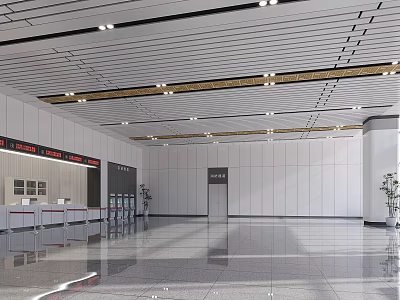 Modern Station Lobby Featuring Shiny Floor Ceiling Design Lighting And Service Counters 3d model
