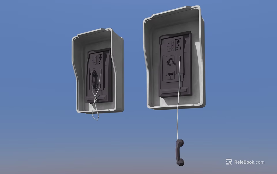 Wall Mounted Decorative Ornament Set With Gray Case Black Buttons And Hanging Handset Design 3d model 