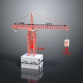 Red Tower Crane With Data Annotations Showing Lengths Forces And Base Dimensions 3d model