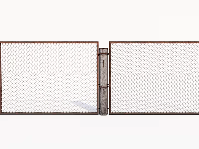 Durable Chain Link Fence Structure With Metal Mesh And Wooden Support Posts 3d model
