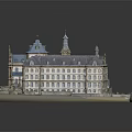 Classical European Architecture Model With Enclosed Courtyard Stone Facade And Towered Roofs