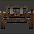 Ancient Wooden Siege Weapon With Rusted Wheels And Metal Spear Tip