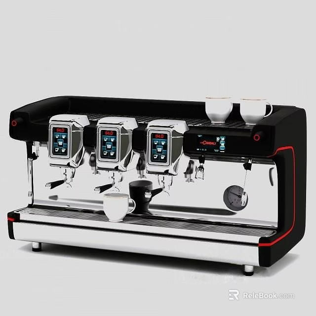 Modern Black Silver Espresso Machine Kitchen Appliance With Multiple Digital Displays And Red Accents 3d model 