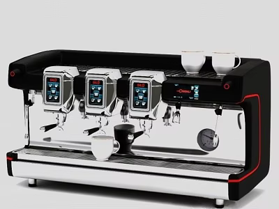 Modern Black Silver Espresso Machine Kitchen Appliance With Multiple Digital Displays And Red Accents 3d model