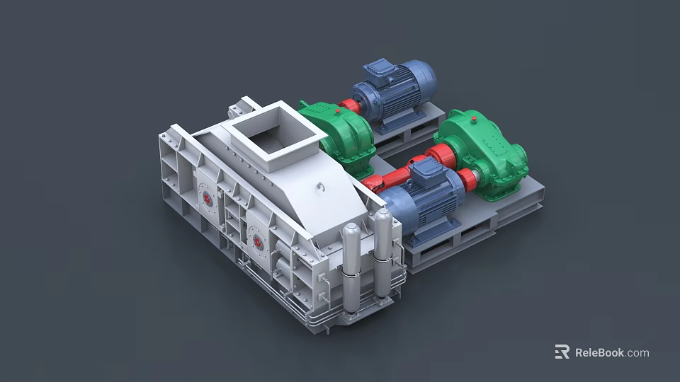 Industrial Crushing Equipment With Dual Motors Gear Transmission And Steel Frame 3d model 