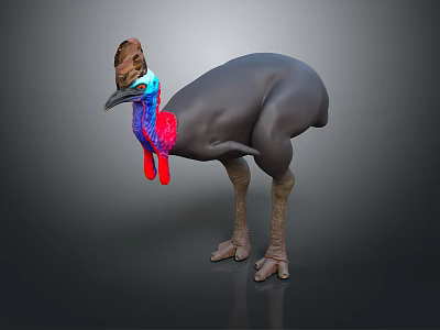 Cassowary With Brown Casque Blue Red Neck Black Body And Long Legs Standing 3d model