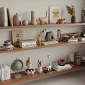 Minimalist Modern Decorative Ornament Combination With Wooden Shelves Vases Animal Sculptures And Bowls