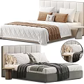 Double Bed Featuring Upholstered Headboard Soft Textured Bedding Decorative Pillows and Neutral Tones 3d model