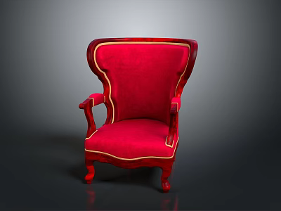 Red Upholstered Armchair With Gold Trim Wooden Arms And Legs Design 3d model