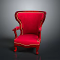 Red Upholstered Armchair With Gold Trim Wooden Arms And Legs Design