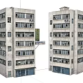Two Multi Story Office Buildings With White Exterior Windows And Air Conditioners