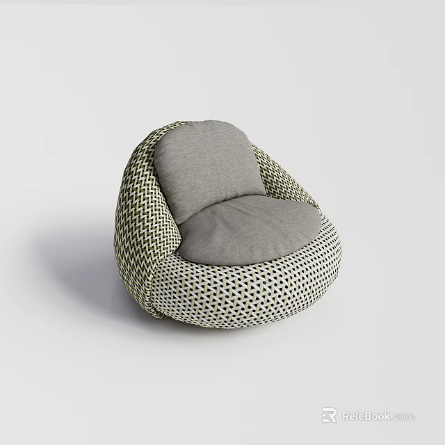 Modern Comfortable Bean Bag Chair With Woven Black White Dotted Pattern And Gray Cushion 3d model 