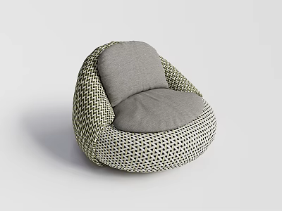 Modern Comfortable Bean Bag Chair With Woven Black White Dotted Pattern And Gray Cushion 3d model