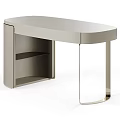 Modern Dressing Table Design With Sleek Surface Metal Legs And Open Shelves