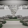Elegant Banquet Hall Interior With Round Stage Decorative Flowers And Circular Chandelier