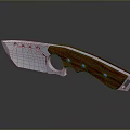 Tactical Weapon Knife With Silver Blade Wooden Handle And Metal Rivets On Gray Background
