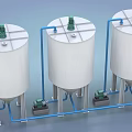 Industrial Equipment Featuring White Tanks With Green Top Devices Blue Pipes And Green Pumps