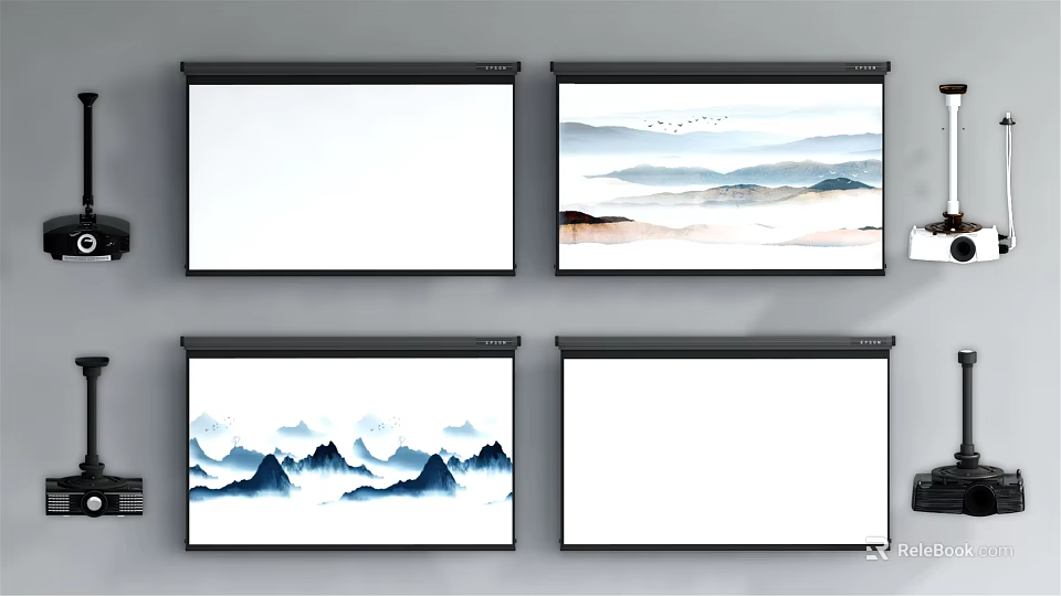 Projection Monitoring System with Four Projection Screens and Various Visual Displays 3d model 