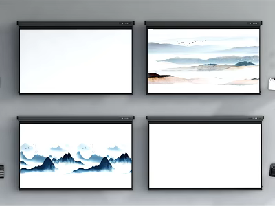 Projection Monitoring System with Four Projection Screens and Various Visual Displays 3d model