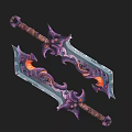 Two Decorative Fantasy Swords With Purple Ornaments Orange Glowing Details And Intricate Hilt Design