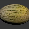 Fresh Ripe Cantaloupe Melon With Netted Skin And Green And Yellow Stripes On Smooth Surface