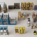 Warehouse Storage Racks and Display Shelves with Multi Tiered Metal Design and Stacked Boxes