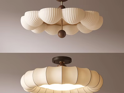 Modern Cream Colored Ceiling Light With Pleated Lampshade And Dark Base Soft Lighting 3d model