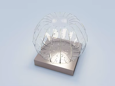 Transparent Spherical Sculpture with Intricate Hollow Lines and Square Base Design 3d model
