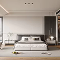 Modern Bedroom Interior With Bed Bedside Tables Open Wardrobe And Window Blinds 3d model