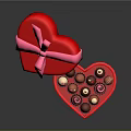 Open Red Heart Shaped Box With Pink Ribbon Bow And Assorted Chocolates