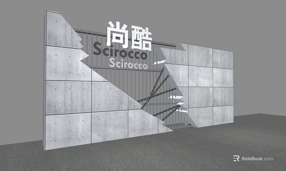 Modern Scirocco Background Wall With Concrete Panels And Brand Logo Design 3d model 