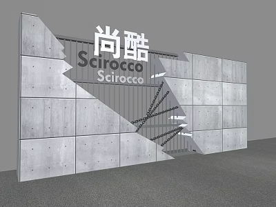 Modern Scirocco Background Wall With Concrete Panels And Brand Logo Design 3d model